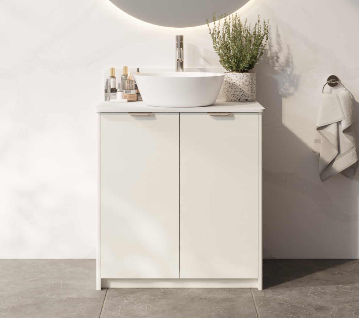 Ada two-door single vanity in a warm white finish
