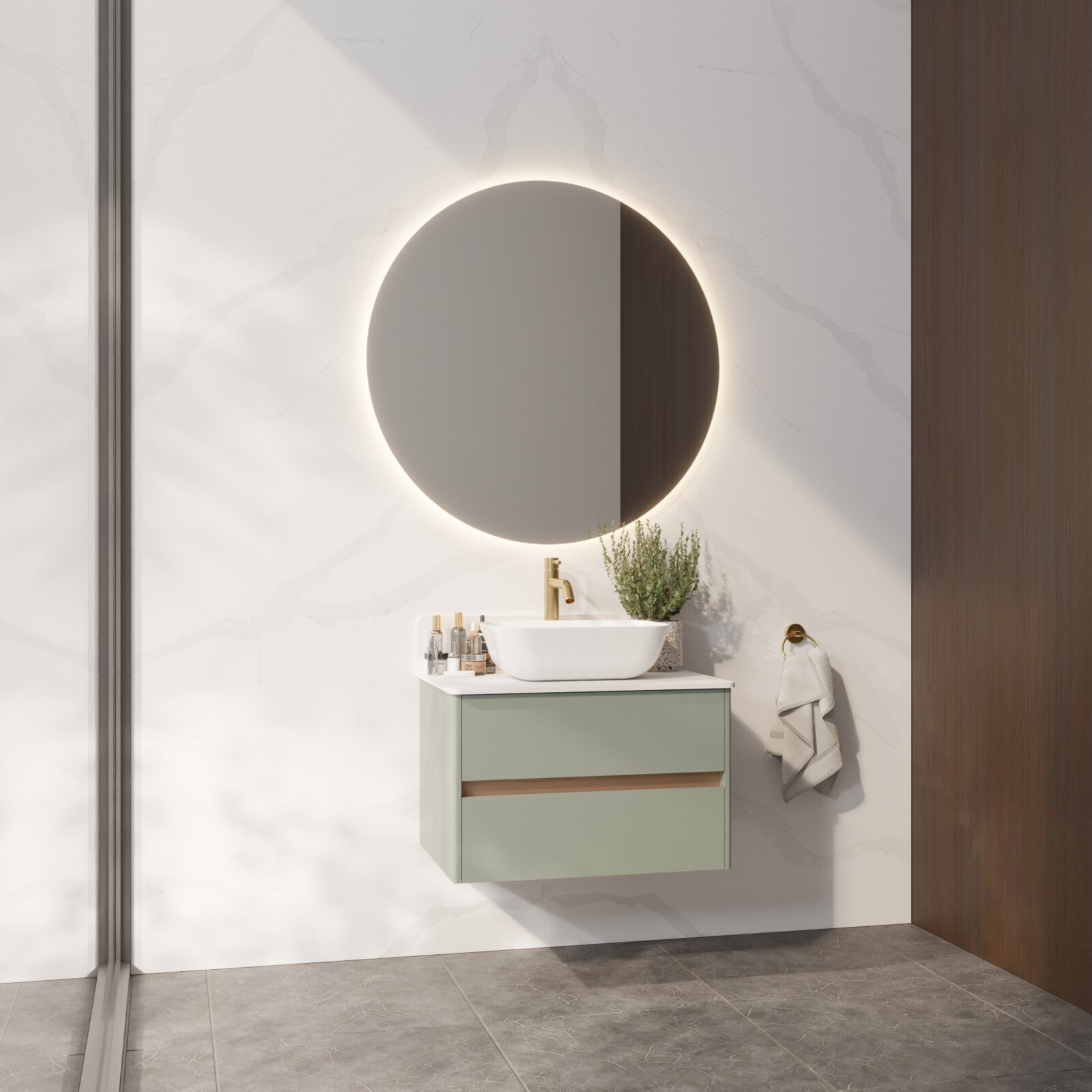 Handleless Elsie wall-hung single vanity with a Gola profile