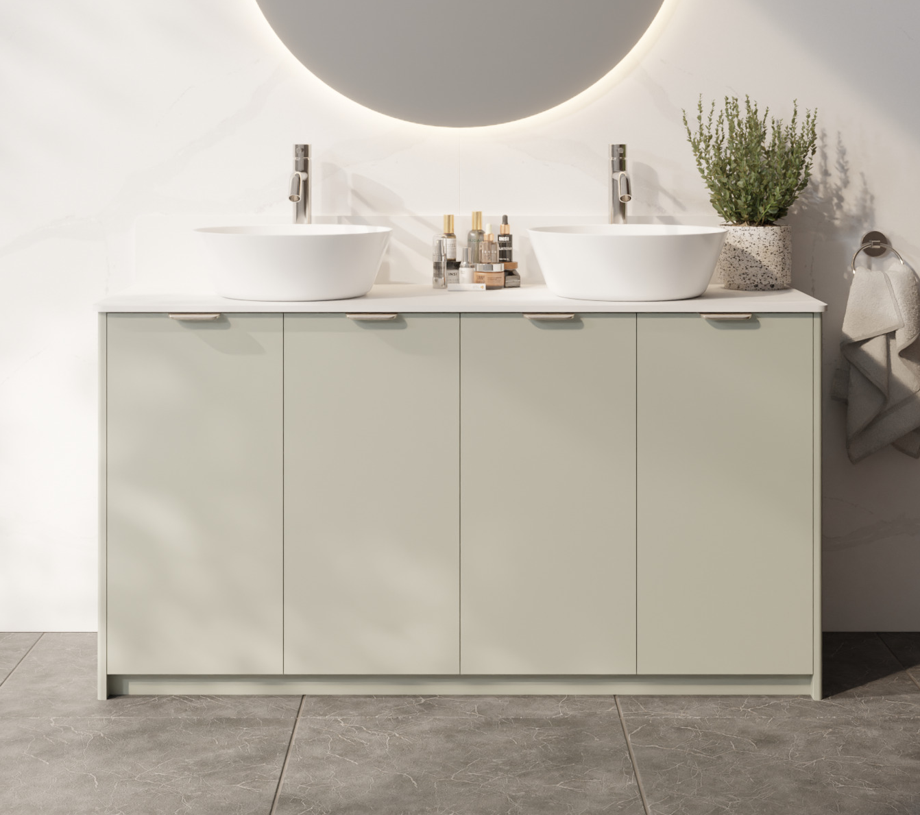 Hedy four-door double vanity with two round basins